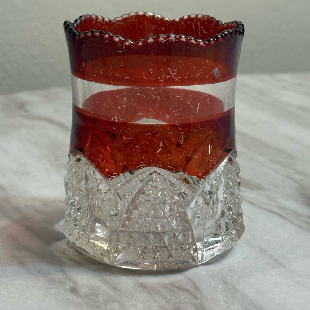 Rare Duncan & Miller tooth pick holder button arches ruby flushed